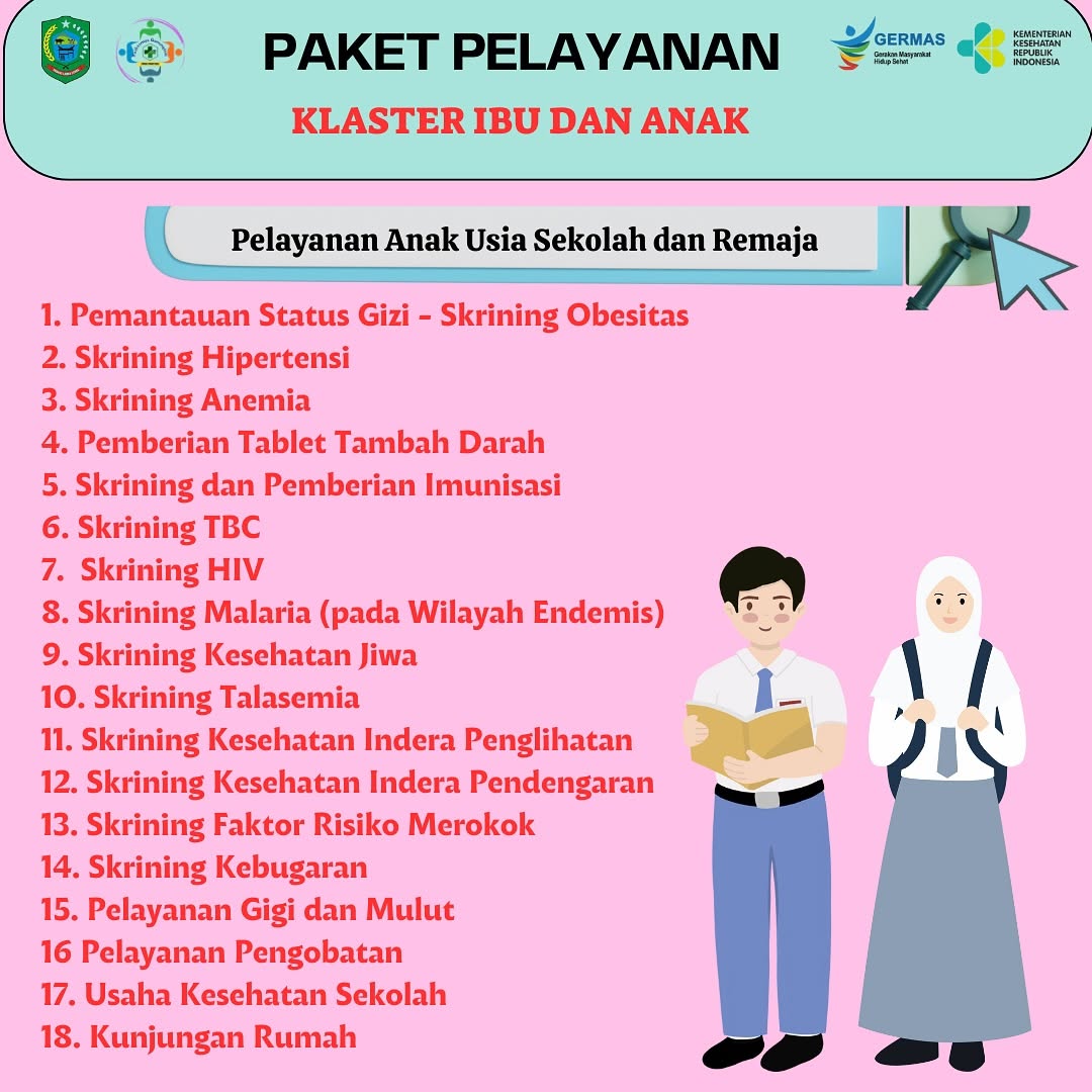Paket Pelayanan Klaster Ibu dan Anak (Anak Usia Sekolah & Remaja) di UPTD Puskesmas Gunungtua